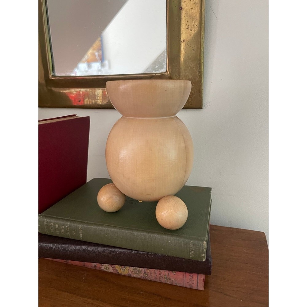 Vintage Spherical Blonde Wood Swedish Candleholder